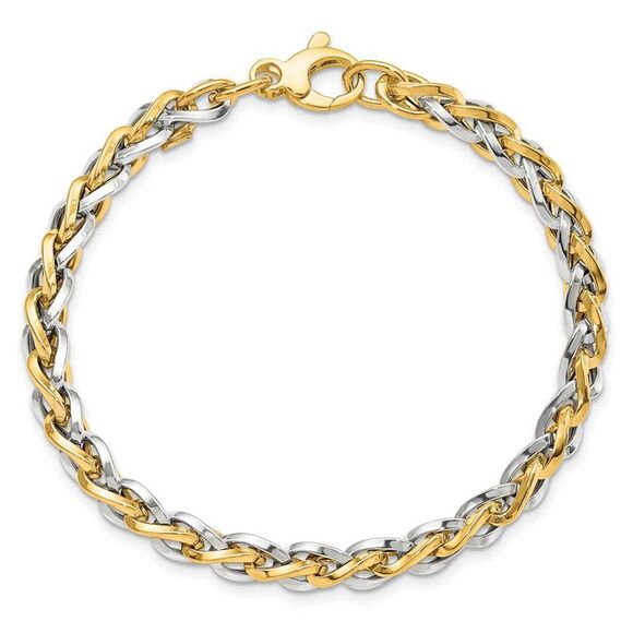 14k Two Tone Gold 5.5mm Polished Fancy Link Chain Bracelet, 7.5 Inch - Picture 4 of 7
